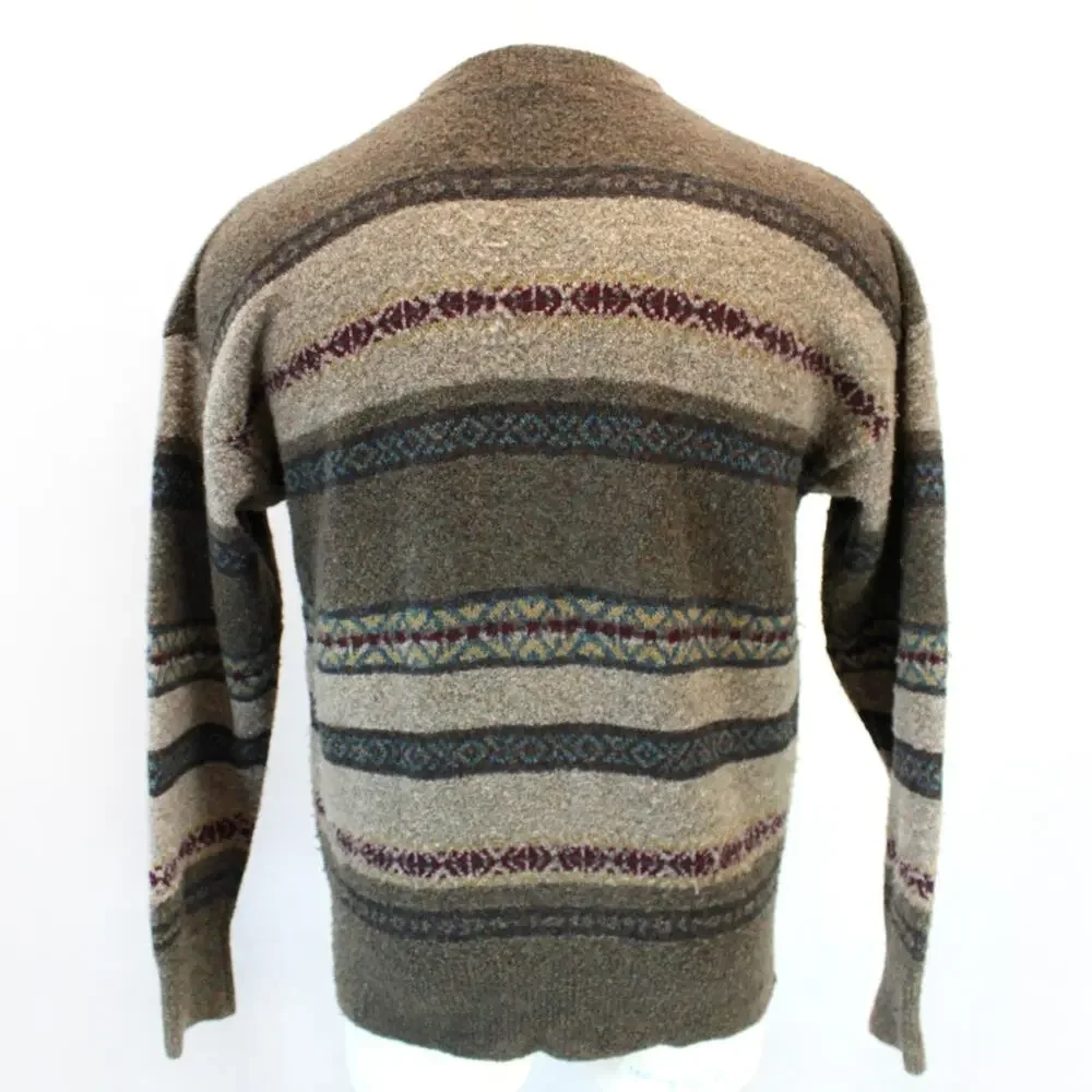 Nautica Fair Isle Y2K Cozy Wool Men's Brown Sweater Pullover Medium